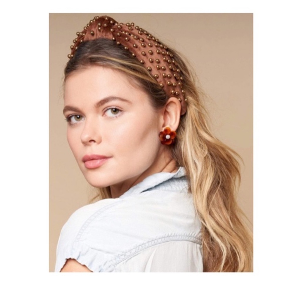 Lele Sadoughi Beaded Chocolate Velvet Headband